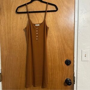 Heart & Hips Ribbed Knit Midi Dress Womens Small Brown Button Spaghetti Strap